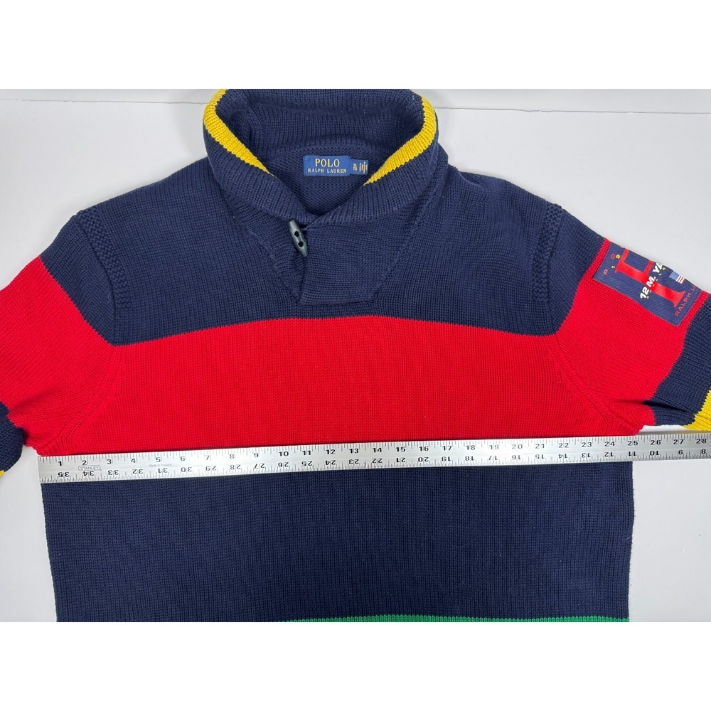 Polo Ralph Lauren 12.M Yacht Challenge Sweater Men XL Navy Red Stripe Shawl Neck - Picture 10 of 16